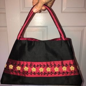 100%  Raw Silk, Hand Embroidered bag from Cambodia NWOT
